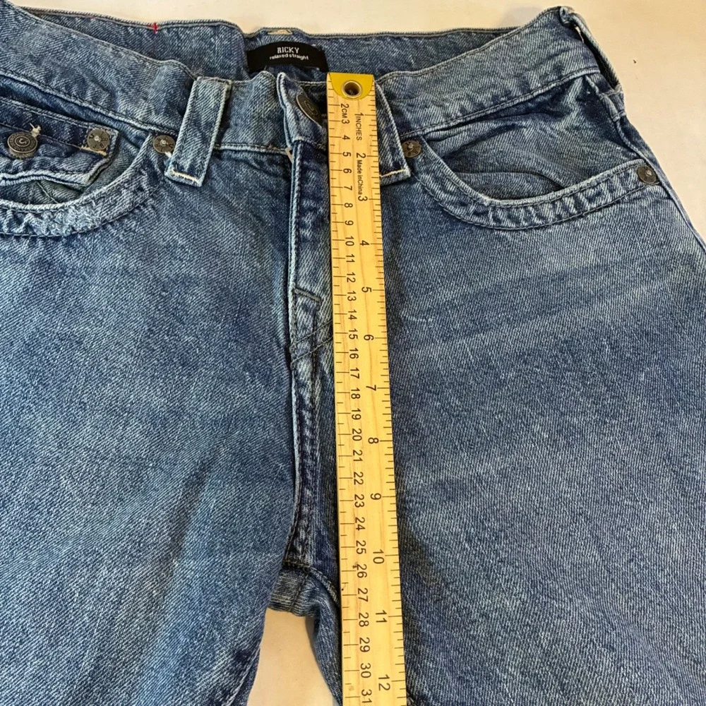 True Religion Ricky Relaxed Straight Distressed Blue Denim Jeans Mens Size 28x32